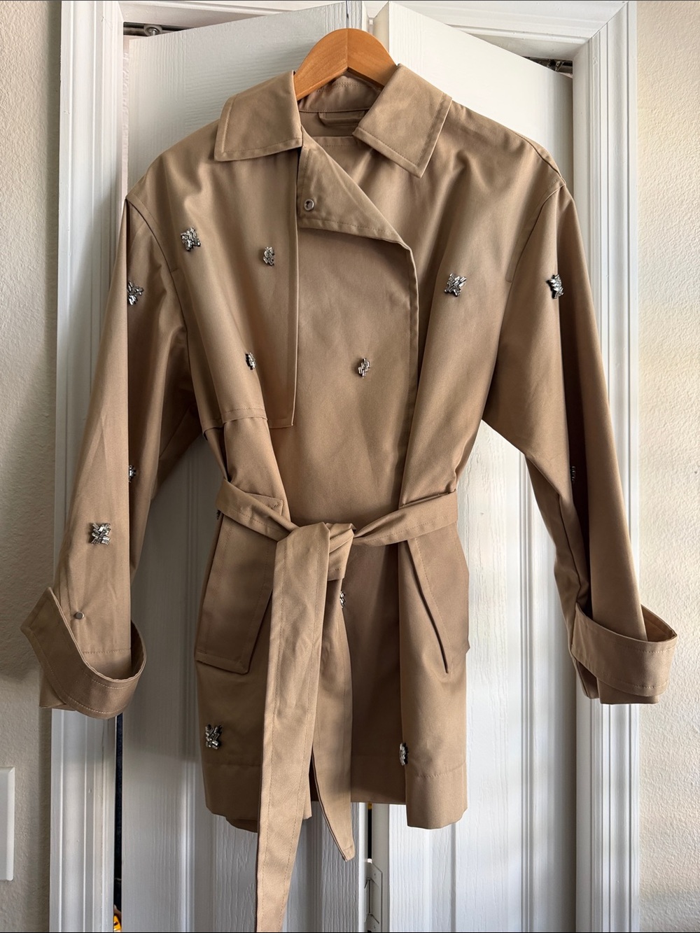Zara Beige Embellished Trench Coat NWOT